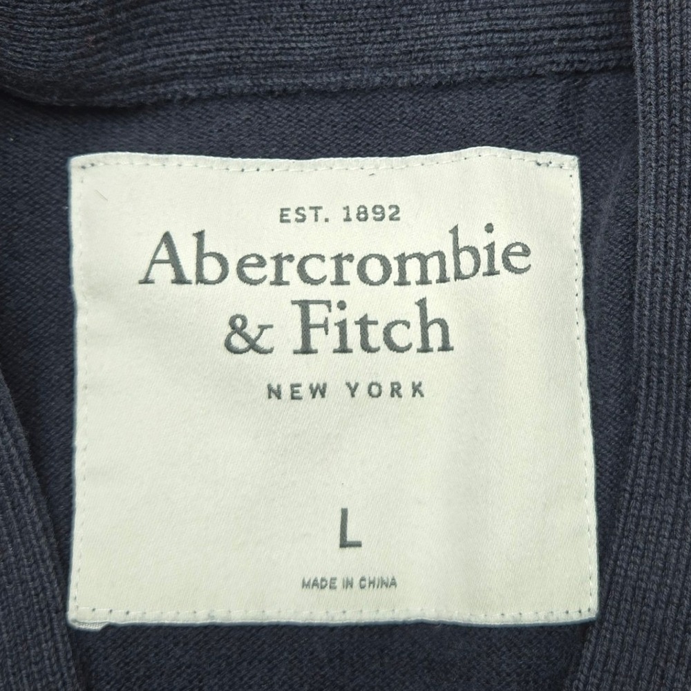 Abercrombie & Fitch Cardigan Sweater Moose Logo Navy Blue Mens L Cotton Knit - Picture 4 of 7